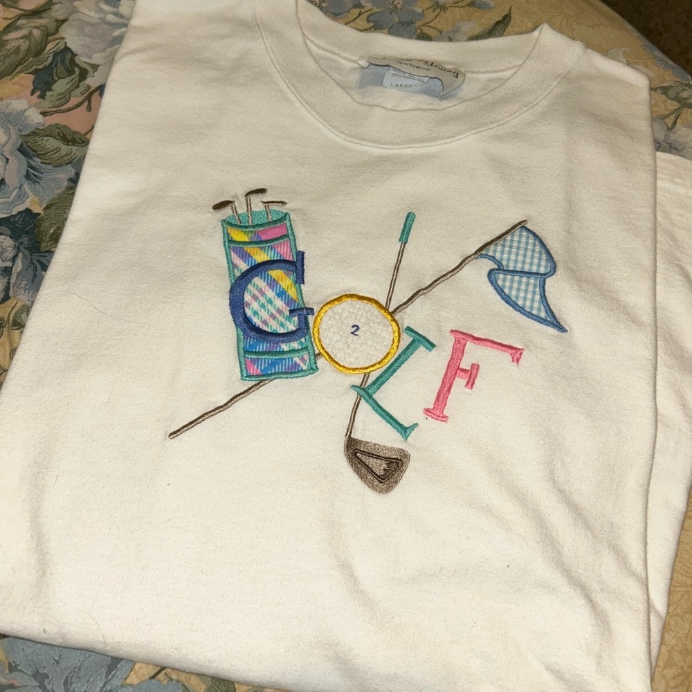 Vintage embroidered appliqué golf shirt sz L cotton